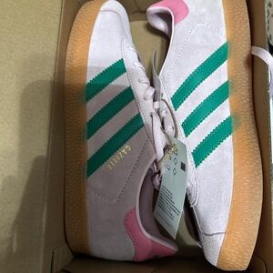 Adidas Gazelle Pink with Green Stripes